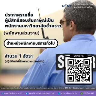 ประกาศรายชื่อ ผู้มีสิทธิ์สอบสัมภาษณ์เป็น พนักงานมหาวิทยาลัยชั่วคราว ตำแหน่งพนักงานบริการทั่วไป (พนักงานส่วนงาน) ปฏิบัติหน้าที่รักษาความปลอดภัย