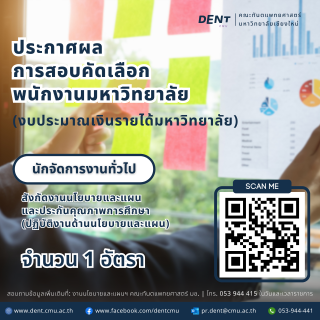 ประกาศผล การสอบคัดเลือก พนักงานมหาวิทยาลัย (งบประมาณเงินรายได้มหาวิทยาลัย) นักจัดการงานทั่วไป สังกัดงานนโยบายและแผน และประกันคุณภาพการศึกษา (ปฏิบัติงานด้านนโยบายและแผน)